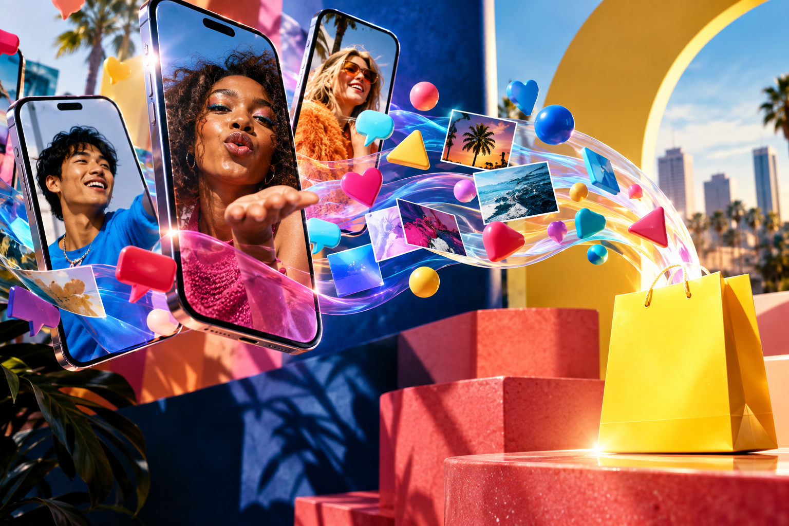 Colourful visual representing creator-led attention and commerce
